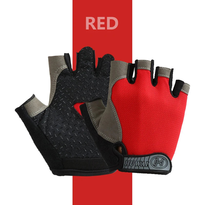 Men Women  Gym  Bicycle Gloves Half Finger  - 1red blck