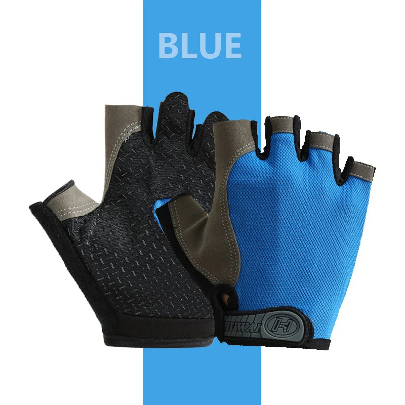 Men Women  Gym  Bicycle Gloves Half Finger  - blue black