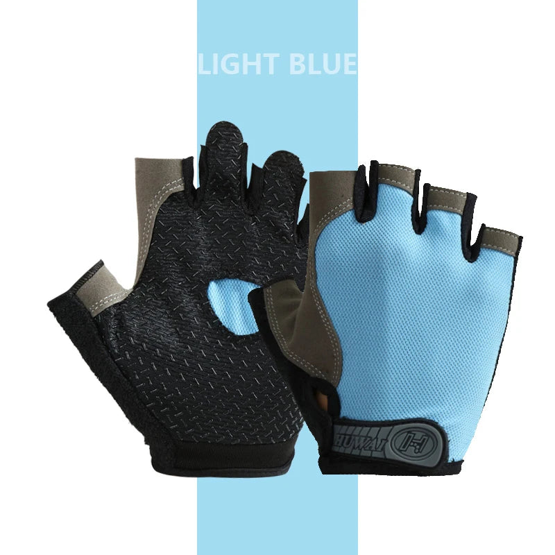 Men and Women Breathable Half Finger Cycling Gloves with Anti-Slip Grip  - light blue