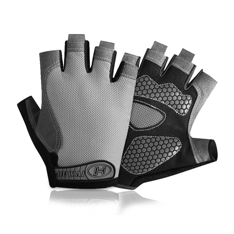 Men and Women Breathable Half Finger Cycling Gloves with Anti-Slip Grip  - gray and black