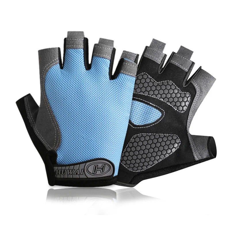 Men Women  Gym  Bicycle Gloves Half Finger  - gray and blue