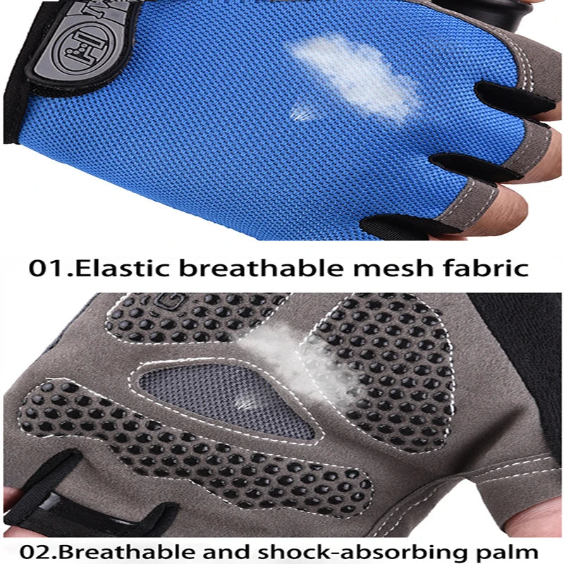 Men Women  Gym  Bicycle Gloves Half Finger  -   blue gray