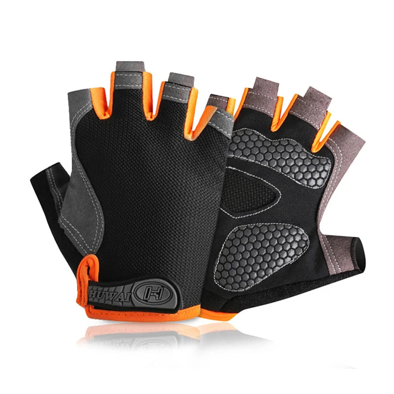 Men Women  Gym  Bicycle Gloves Half Finger  - orange and gray
