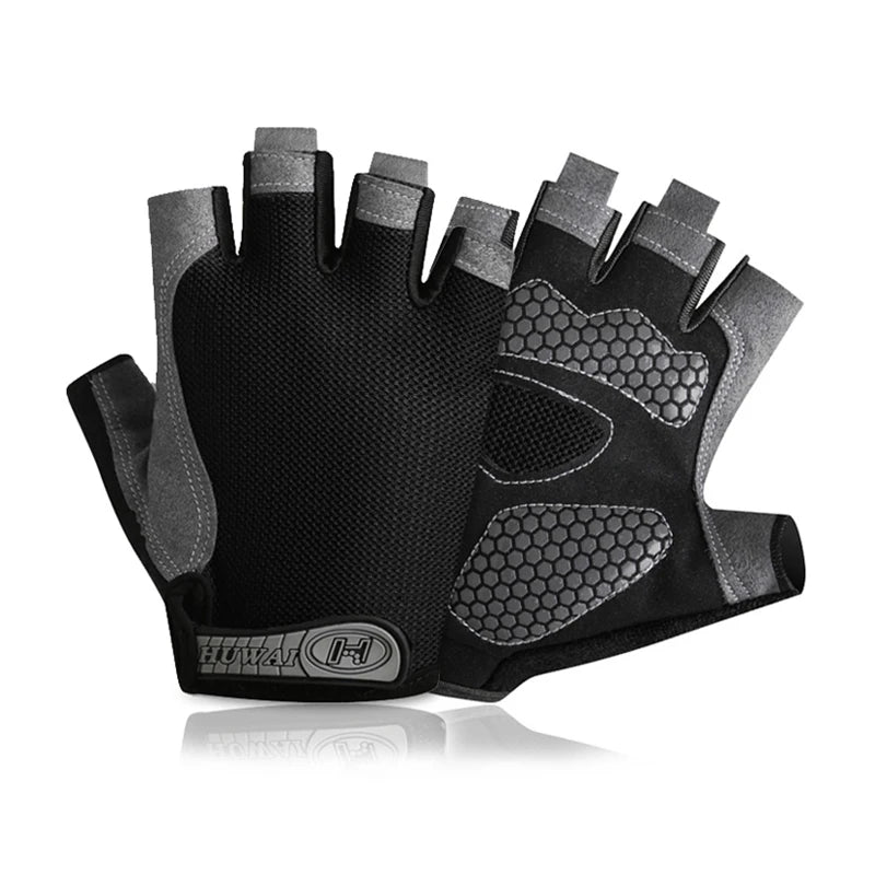 Men Women  Gym  Bicycle Gloves Half Finger  - gray black+