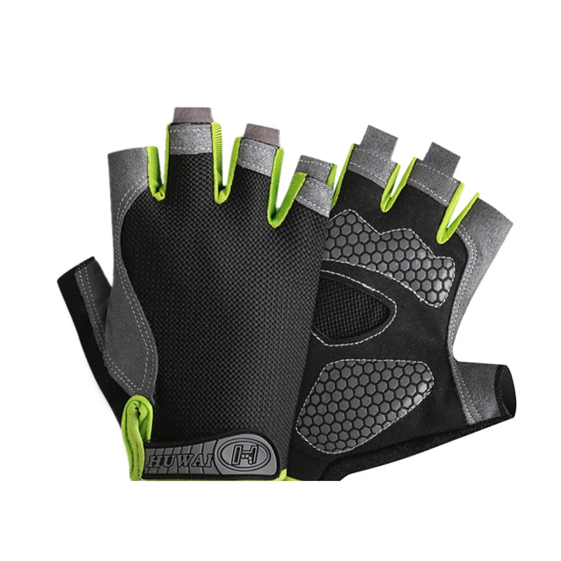 Men and Women Breathable Half Finger Cycling Gloves with Anti-Slip Grip   - green black gray