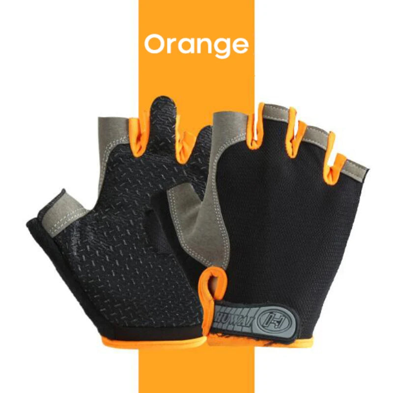 Men and Women Breathable Half Finger Cycling Gloves with Anti-Slip Grip  - orange