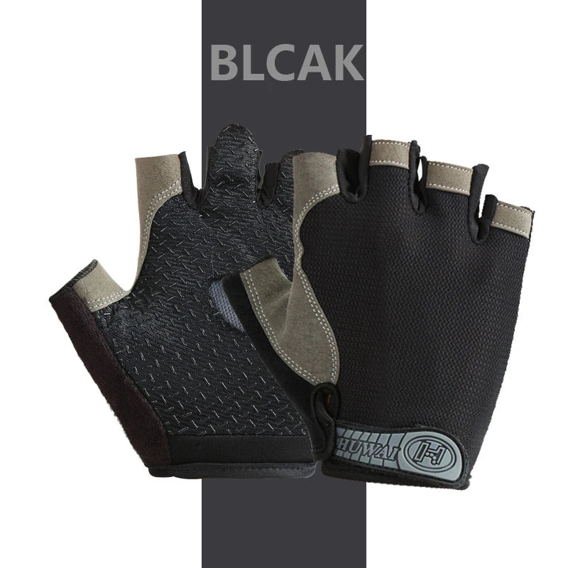 Men and Women Breathable Half Finger Cycling Gloves with Anti-Slip Grip - black