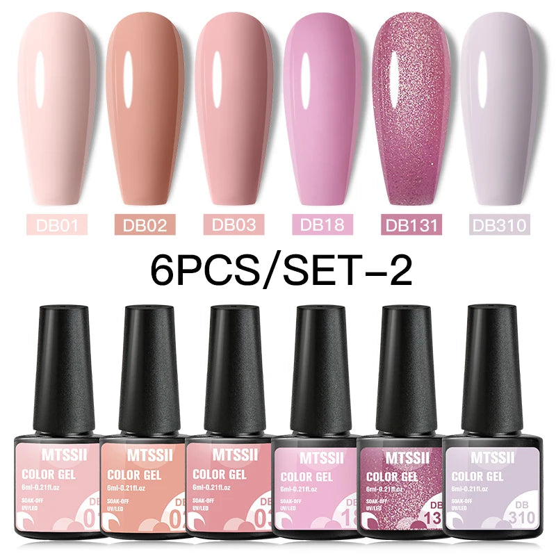 Mtssii 6PCS red gel nail polish set with glitter and matte finishes, includes base and top coat, soak-off UV LED nail varnish for art and design. - DB01