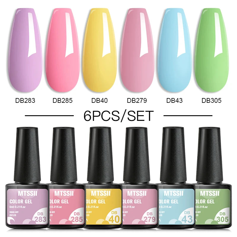 Mtssii 6PCS red gel nail polish set with glitter and matte finishes, includes base and top coat, soak-off UV LED nail varnish for art and design.  - DB283