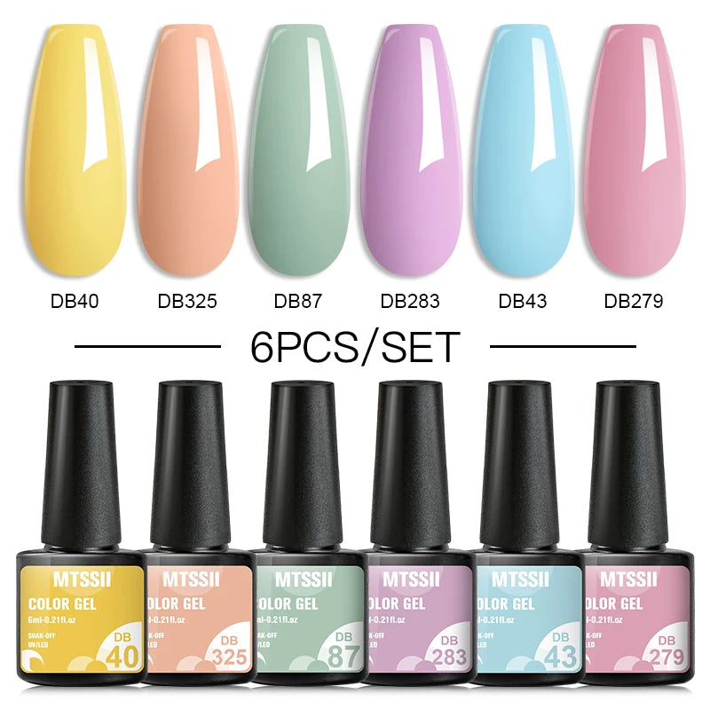 Mtssii 6PCS red gel nail polish set with glitter and matte finishes, includes base and top coat, soak-off UV LED nail varnish for art and design.  - DB40