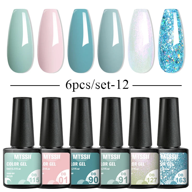 Mtssii 6PCS red gel nail polish set with glitter and matte finishes, includes base and top coat, soak-off UV LED nail varnish for art and design.  - DB115
