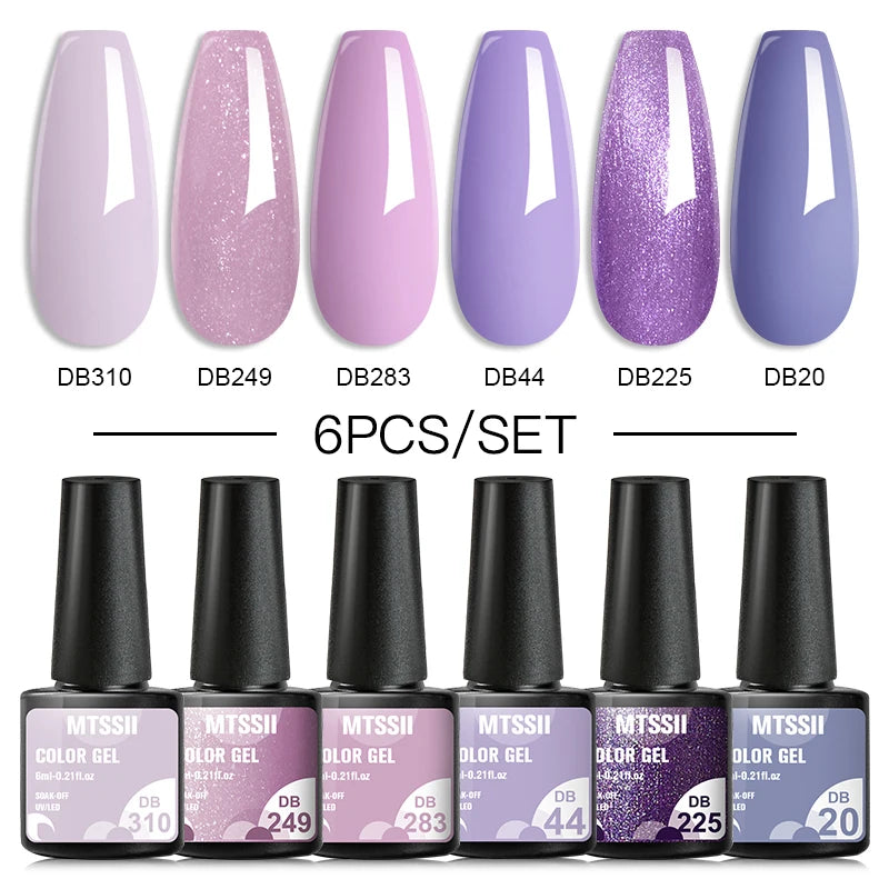 Mtssii 6PCS red gel nail polish set with glitter and matte finishes, includes base and top coat, soak-off UV LED nail varnish for art and design.  - DB310