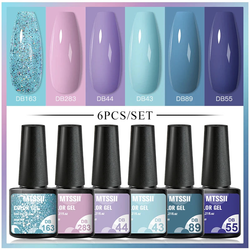 Mtssii 6PCS red gel nail polish set with glitter and matte finishes, includes base and top coat, soak-off UV LED nail varnish for art and design.  - DB163
