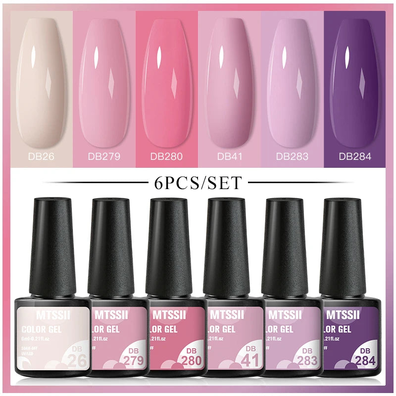Mtssii 6PCS red gel nail polish set with glitter and matte finishes, includes base and top coat, soak-off UV LED nail varnish for art and design.  - DB26