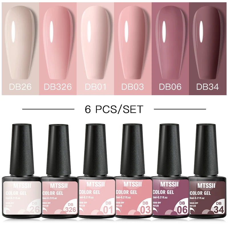 Mtssii 6PCS red gel nail polish set with glitter and matte finishes, includes base and top coat, soak-off UV LED nail varnish for art and design.  - DB26