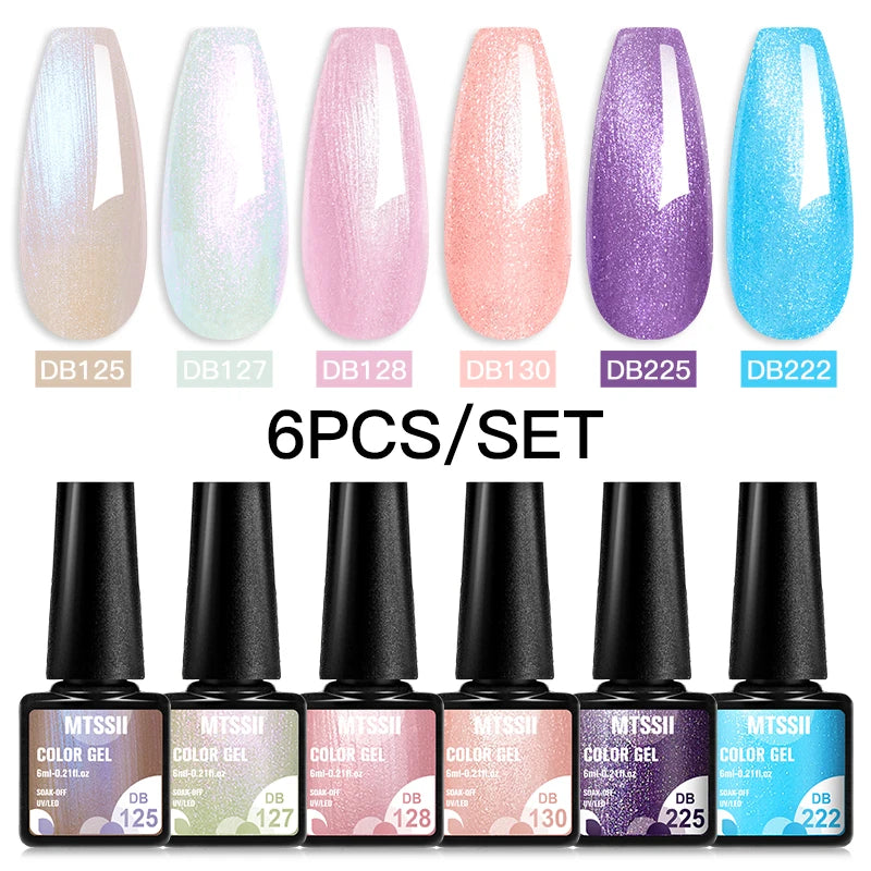 Mtssii 6PCS red gel nail polish set with glitter and matte finishes, includes base and top coat, soak-off UV LED nail varnish for art and design.- 125