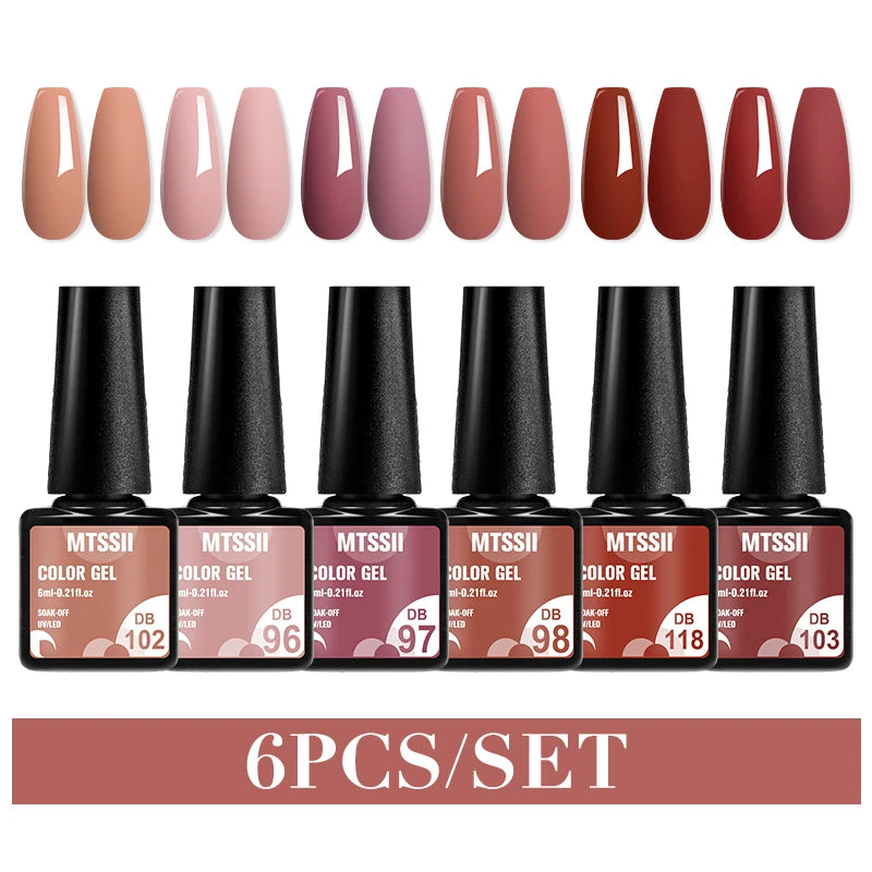 Mtssii 6PCS red gel nail polish set with glitter and matte finishes, includes base and top coat, soak-off UV LED nail varnish for art and design. - DB102