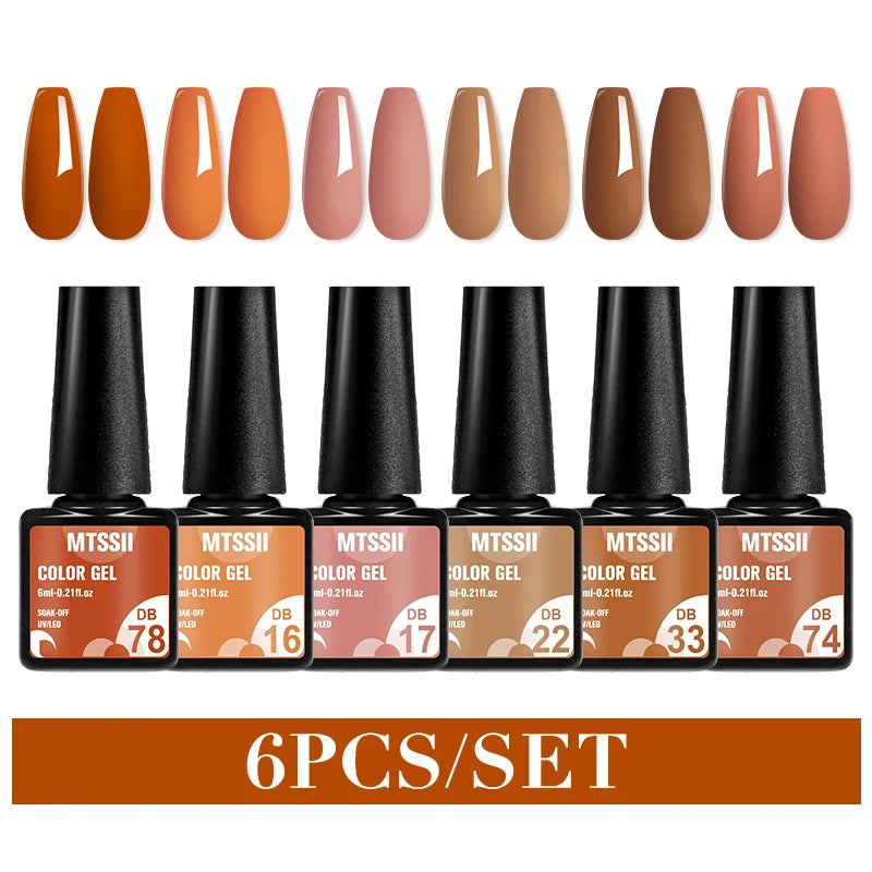 Mtssii 6PCS red gel nail polish set with glitter and matte finishes, includes base and top coat, soak-off UV LED nail varnish for art and design. - DB78