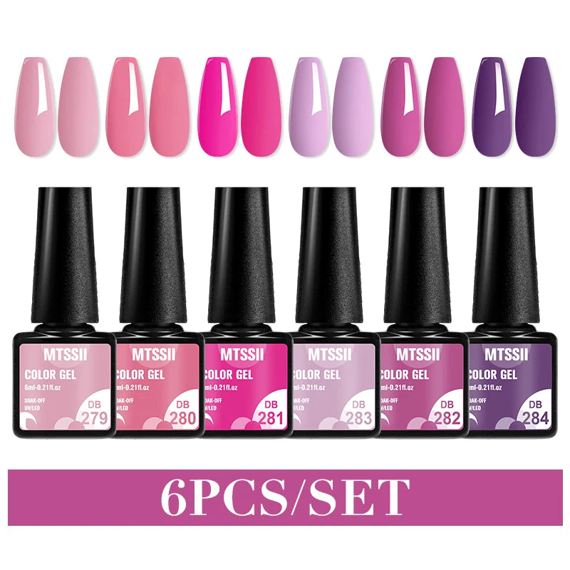 Mtssii 6PCS red gel nail polish set with glitter and matte finishes, includes base and top coat, soak-off UV LED nail varnish for art and design. - DB279