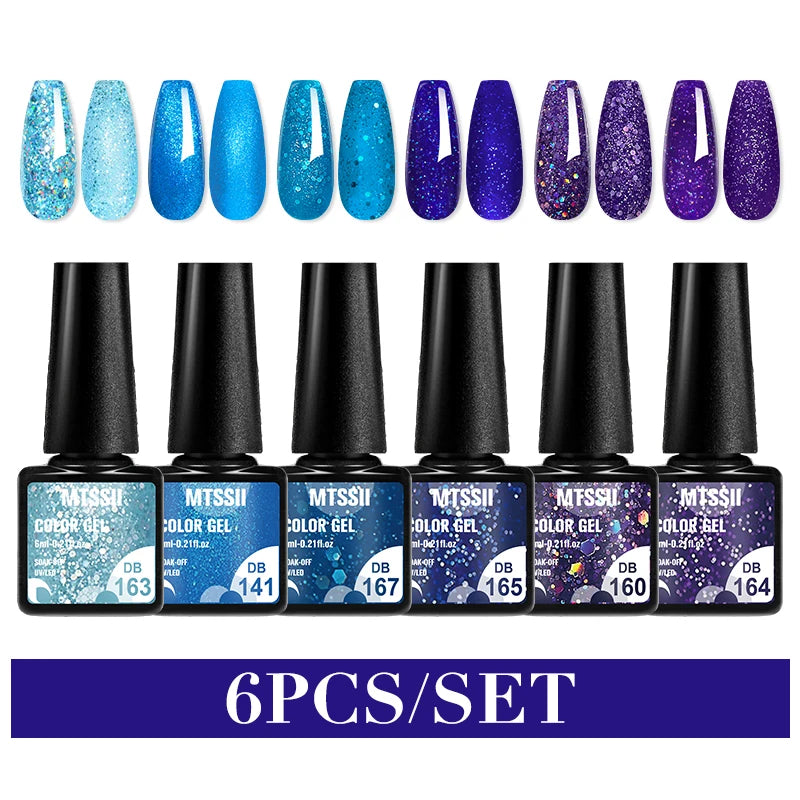 Mtssii 6PCS red gel nail polish set with glitter and matte finishes, includes base and top coat, soak-off UV LED nail varnish for art and design.  - DB163
