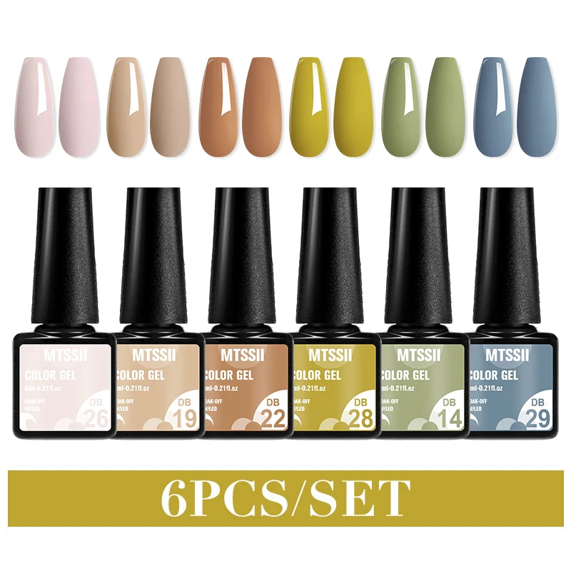Mtssii 6PCS red gel nail polish set with glitter and matte finishes, includes base and top coat, soak-off UV LED nail varnish for art and design.- DB26