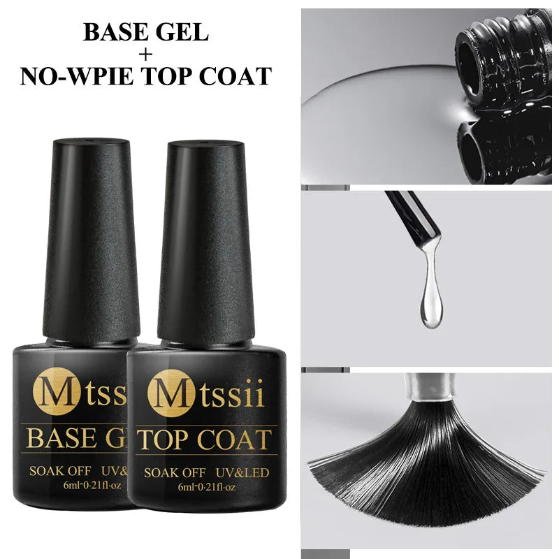 Mtssii 6PCS red gel nail polish set with glitter and matte finishes, includes base and top coat, soak-off UV LED nail varnish for art and design. - Base gell plus top coat