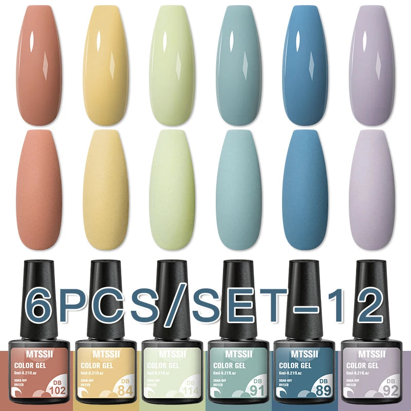 Mtssii 6PCS red gel nail polish set with glitter and matte finishes, includes base and top coat, soak-off UV LED nail varnish for art and design. -DB102