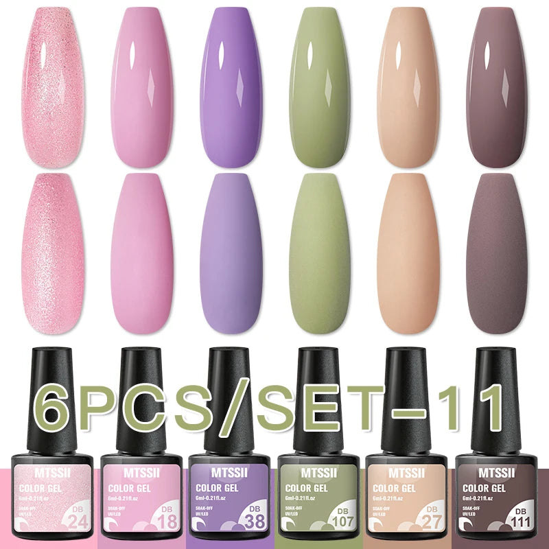 Mtssii 6PCS red gel nail polish set with glitter and matte finishes, includes base and top coat, soak-off UV LED nail varnish for art and design. - DB24