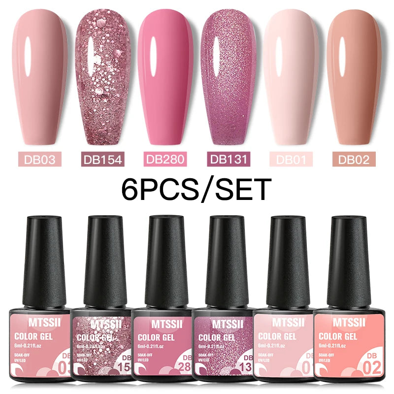 Mtssii 6PCS red gel nail polish set with glitter and matte finishes, includes base and top coat, soak-off UV LED nail varnish for art and design.  - 6pcs set