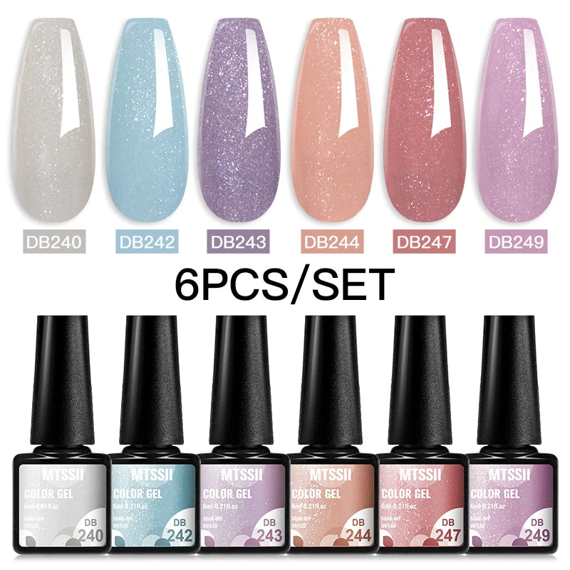 Mtssii 6PCS red gel nail polish set with glitter and matte finishes, includes base and top coat, soak-off UV LED nail varnish for art and design.  - DB240