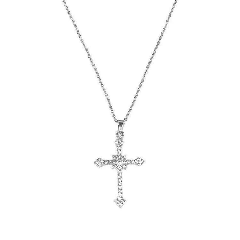 Silver CZ zirconia cross pendant necklace for women with chain choker trendy jewelry accessory- 6