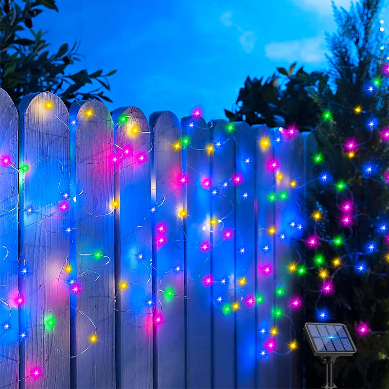 Outdoor waterproof LED solar fairy lights garland with 8 modes for Christmas decoration on patio, balcony, and yard - 2. multicolor