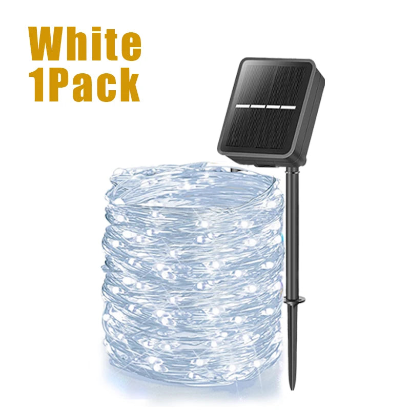 Outdoor waterproof LED solar fairy lights garland with 8 modes for Christmas decoration on patio, balcony, and yard- white 1 pack