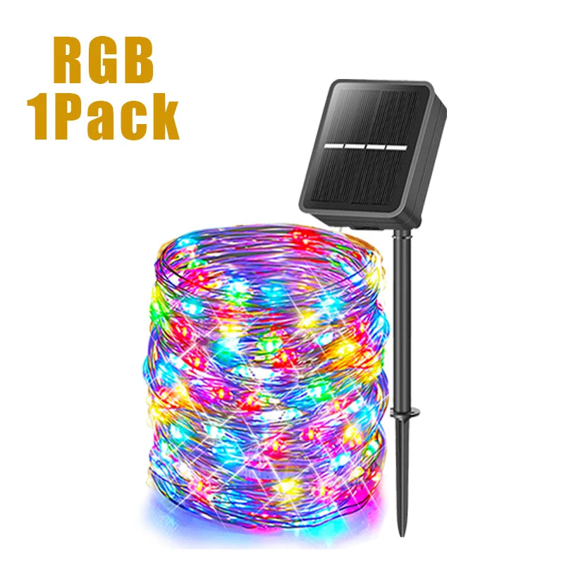 Outdoor waterproof LED solar fairy lights garland with 8 modes for Christmas decoration on patio, balcony, and yard - RGB 1 pack