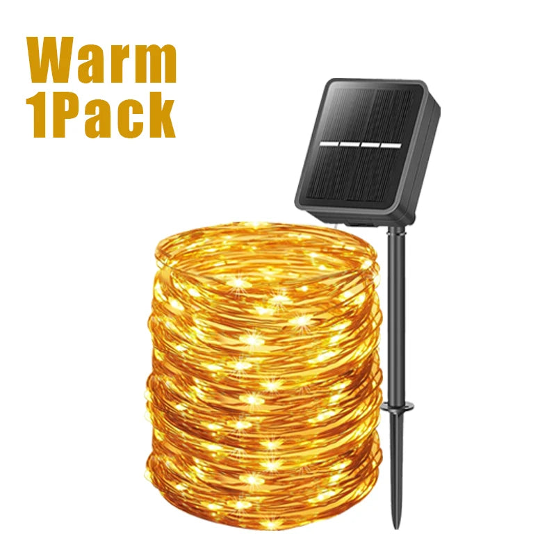 Outdoor waterproof LED solar fairy lights garland with 8 modes for Christmas decoration on patio, balcony, and yard- warm 1 pack