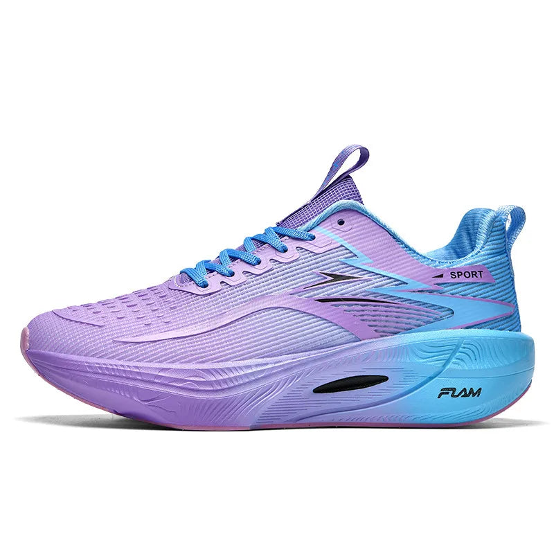 Purple and blue running shoe on a white background