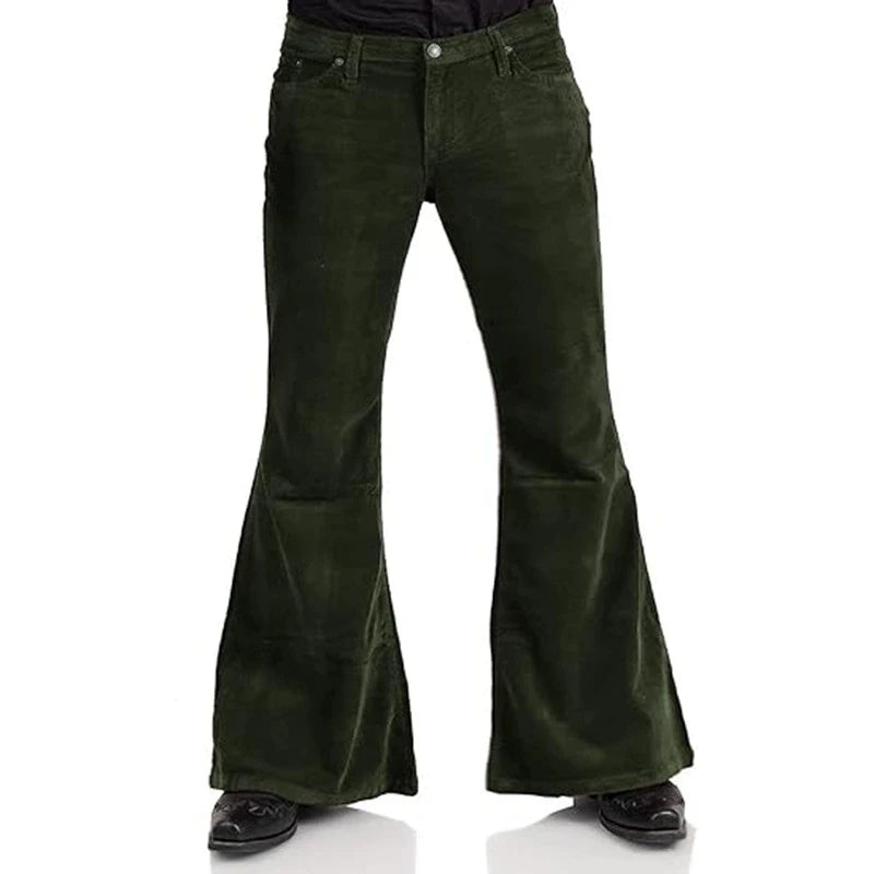 Green bell-bottom pants on a white background