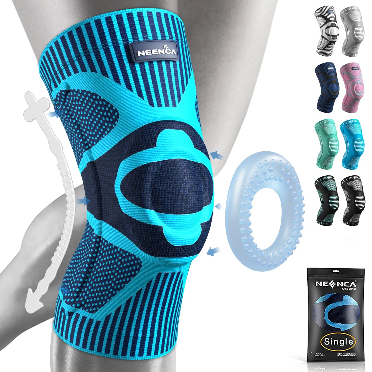 NEENCA compression knee brace sleeve for pain relief, meniscus tear, ACL, arthritis, and joint injury recovery blue