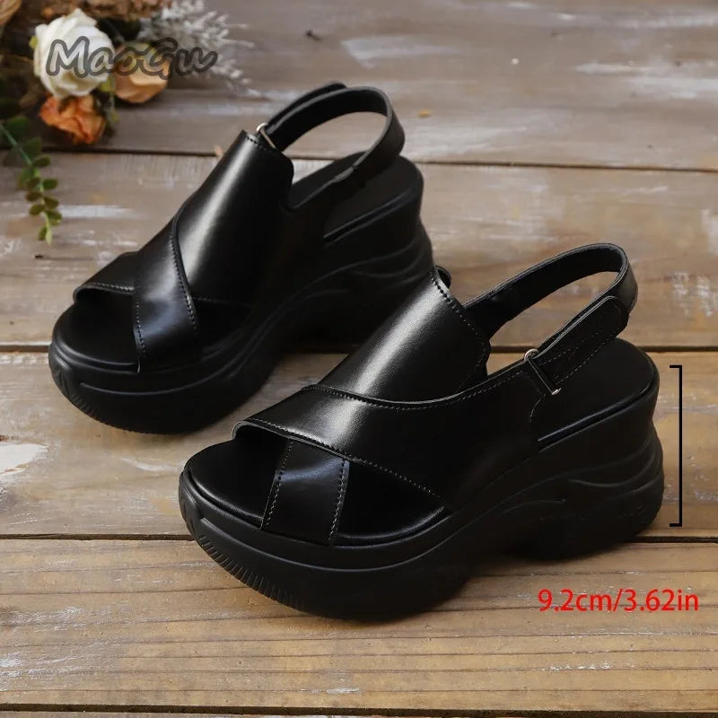 New Summer Fashion Comfortable Round-toe Wedge Light Roman Sandals Non-slip Thick-soled Platform Sandals for Women Sandalias