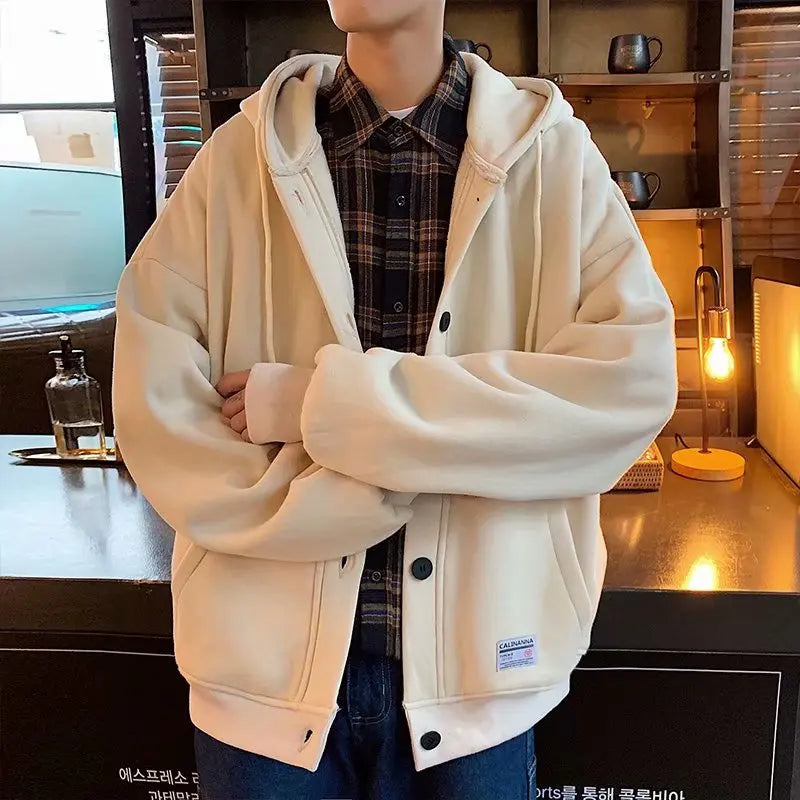  Men's Hoodies Kpop Style Streetwear  - Beige