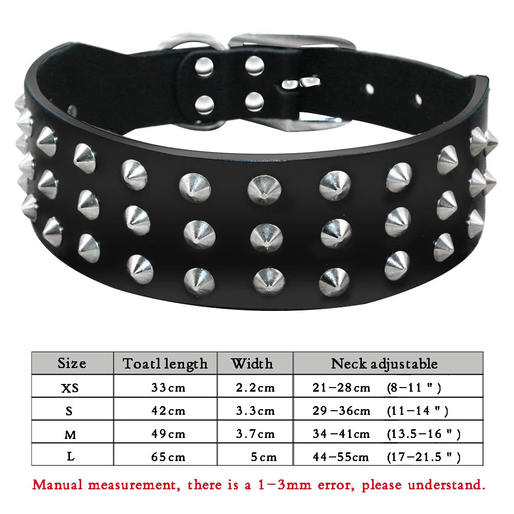 Spiked Studded Leather Dog Collar - 14measurements 