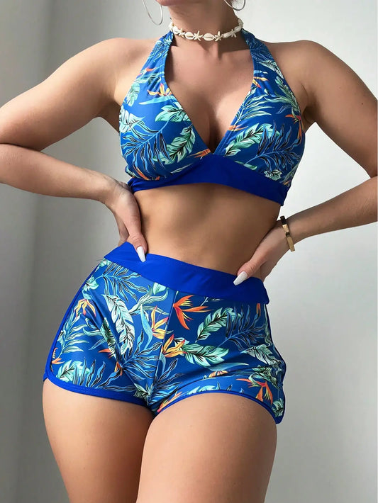 Women’s Halter Bikini Set | High Waist Printed Swimwear