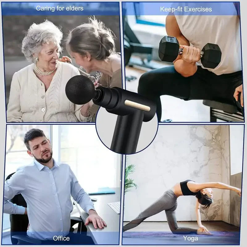 Mini 2024 portable deep tissue fascia gun massage device in black with adjustable speed for whole body relief multiple use