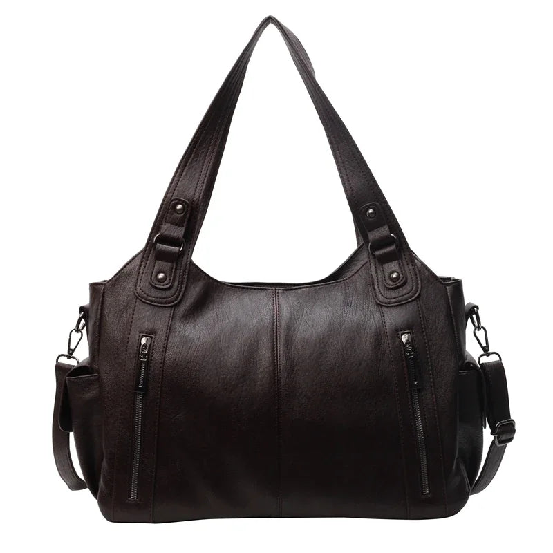 Two Layer Large Capacity Shopping Bag Women's Handbag High Quality Soft Leather Tote Bags Fashion Retro Female Shoulder bolsa 가방
