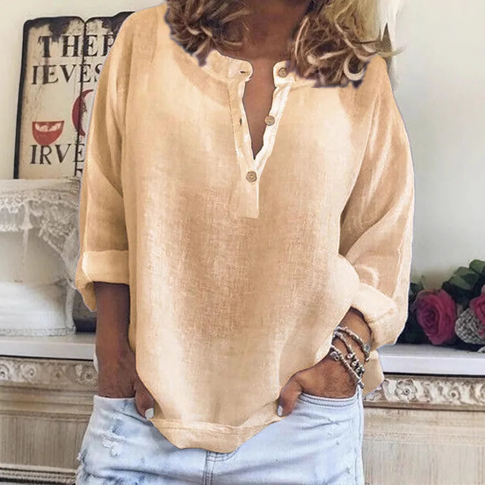 Summer Elegant Harajuku Oversized Shirts Long Sleeve Solid Color Loose Blouses Tops Casual Button V Neck Tunic Clothing Blusas