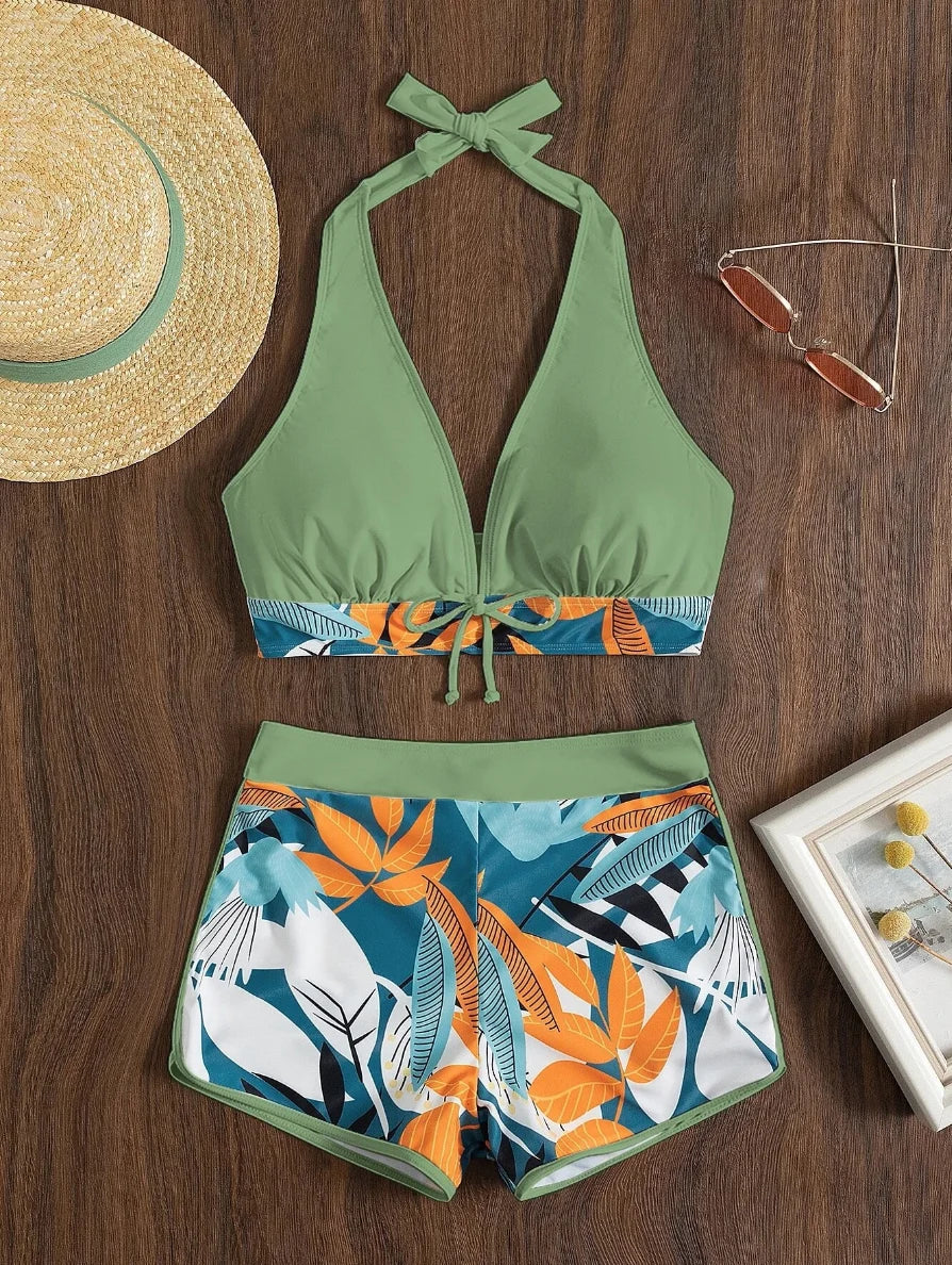 Women’s Halter Bikini Set | High Waist Printed Swimwear