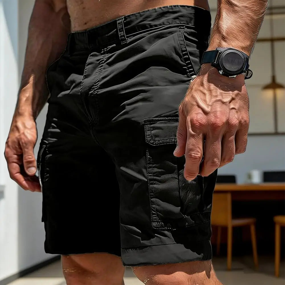 Men Shorts High Waist Buttons Zipper Closure Pure Color Cargo Trousers With Multi Pockets Outdoor Casual Shorts Summer Wear