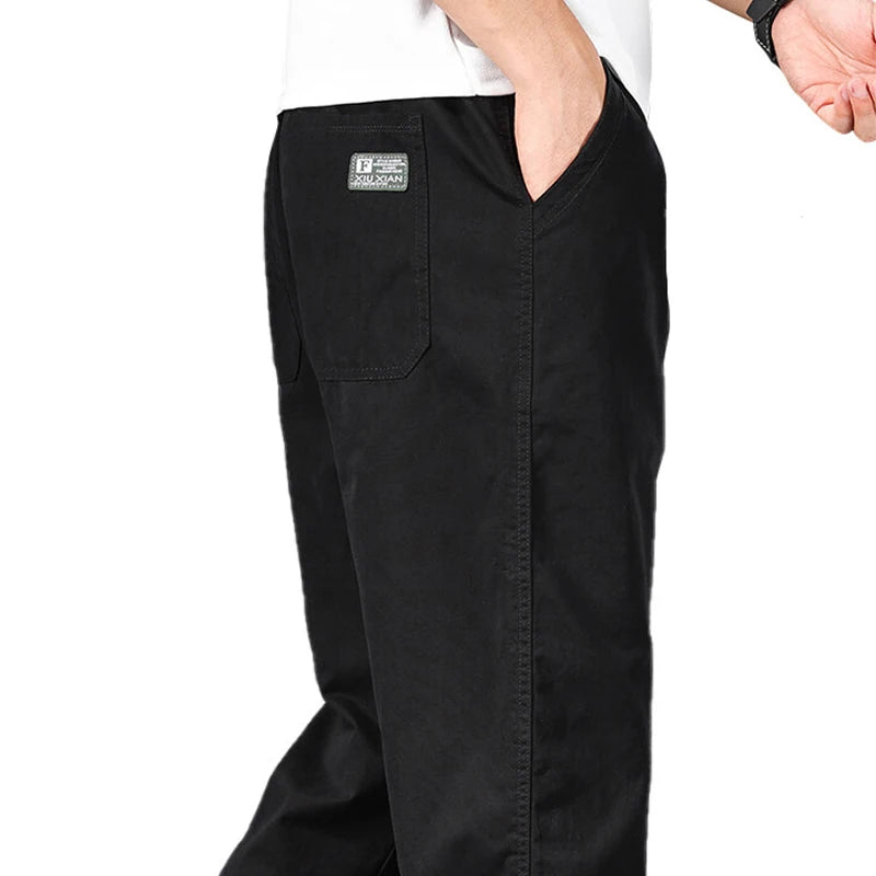 Big Size Mens Casual Pants Relaxed Fit Cotton Trousers Elastic Waist Drawstring Sweatpants Mens Jogger Pants Summer Spring 1124563
