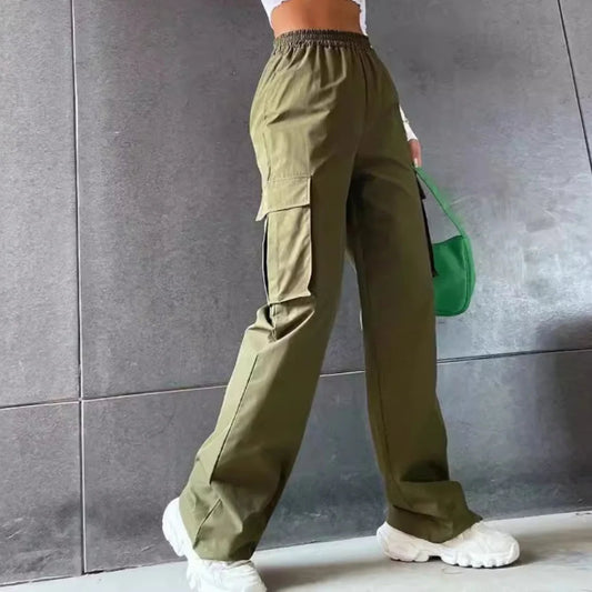 Fashion women’s baggy joggers pants, casual chic straight cargo pants, elastic high waist oversized trousers for commuting