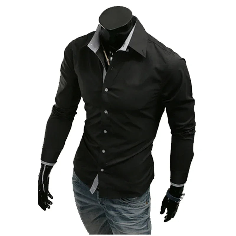 Men’s Slim White Striped Shirt – Long Sleeve Business Casual Top